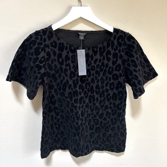Ann Taylor ~ new ~Black Leopard Animal Print Flocked Stretch Top in Small Petite - Picture 11 of 11